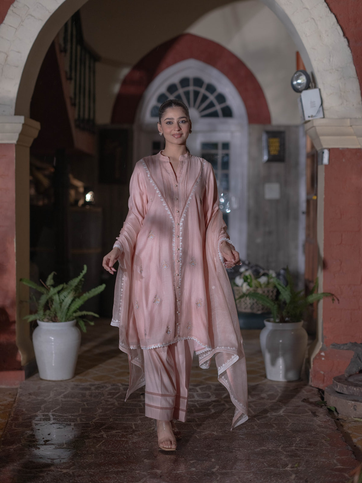 Mal Chanderi Kurta Fit Suit set : Light Peach