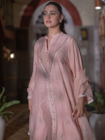 Mal Chanderi Kurta Fit Suit set : Light Peach