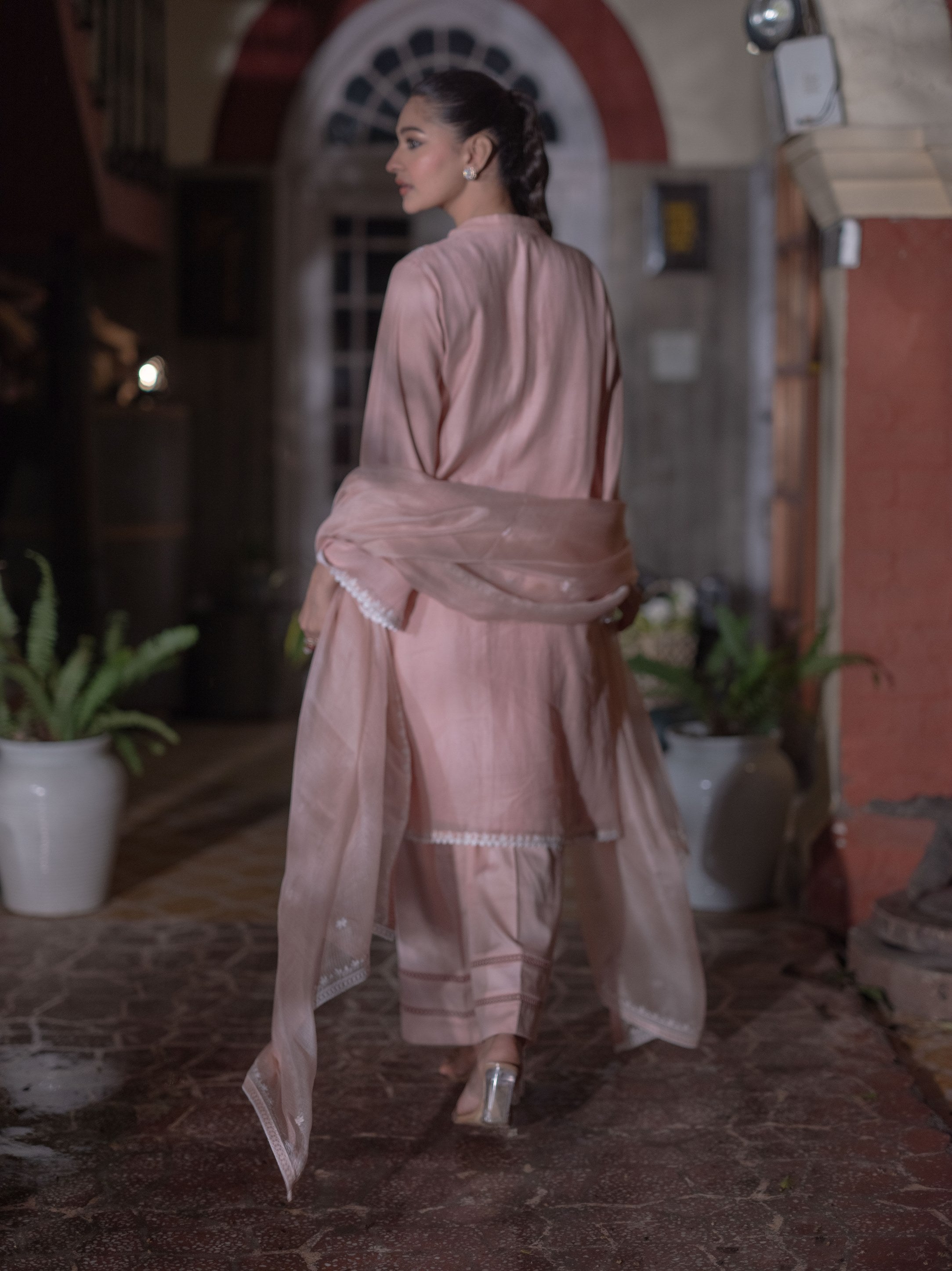 Mal Chanderi Kurta Fit Suit set : Light Peach