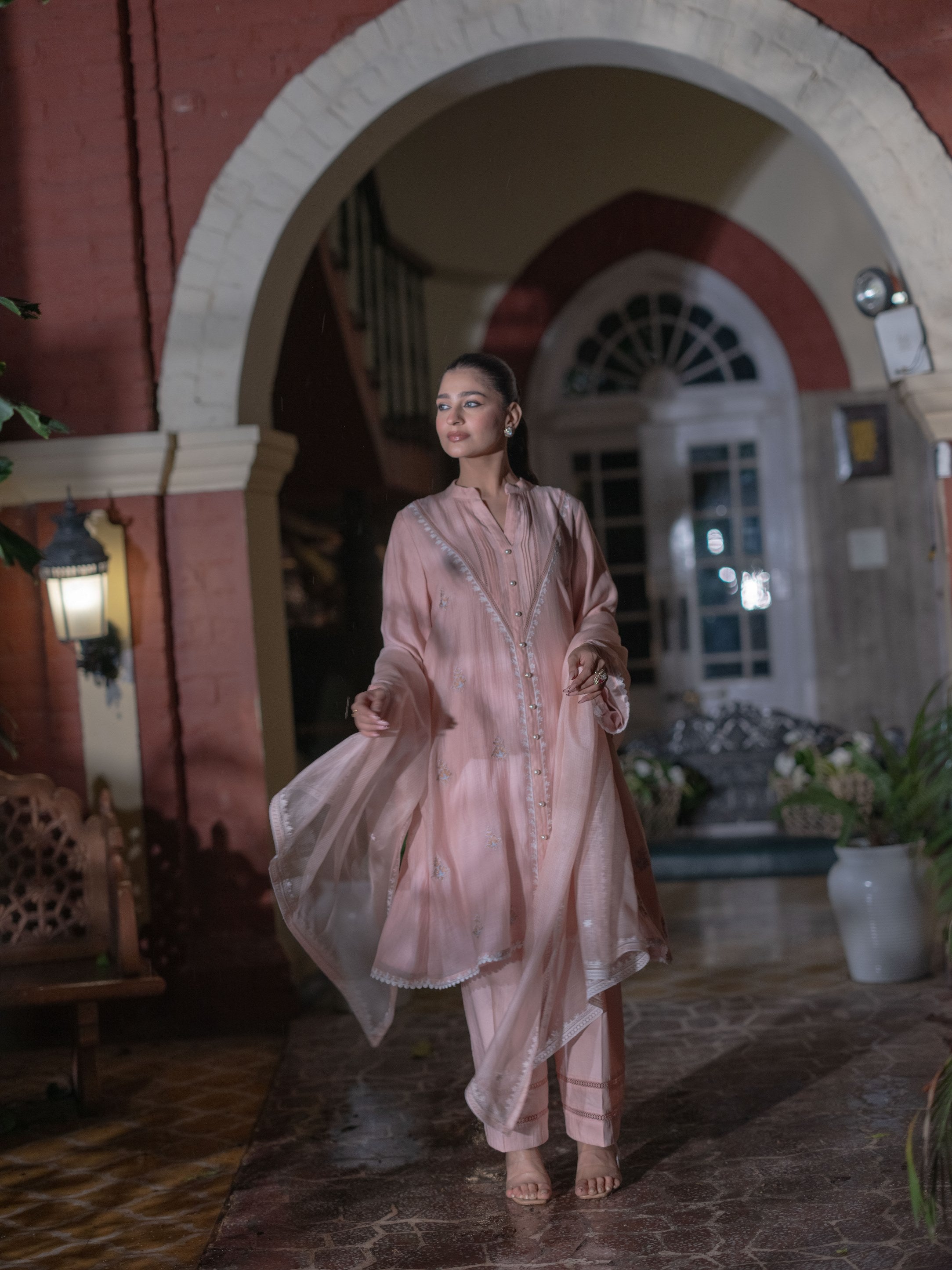 Mal Chanderi Kurta Fit Suit set : Light Peach