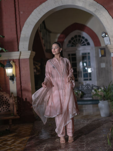 Mal Chanderi Kurta Fit Suit set : Light Peach