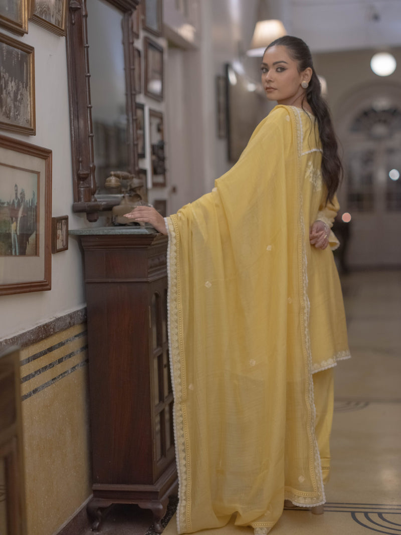 Mal Chanderi Suit set : Lime yellow