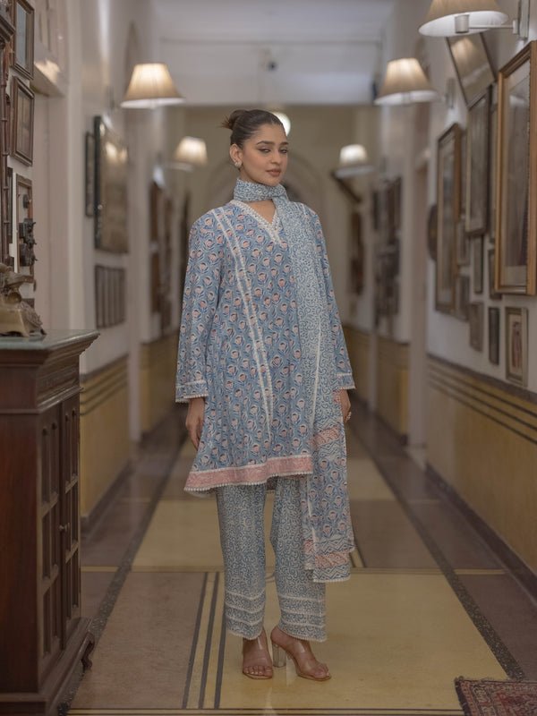 Baagru Handcrafted Cotton Suit Set with Farshi Salwar