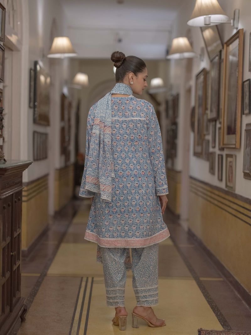 Baagru Handcrafted Cotton Suit Set with Farshi Salwar