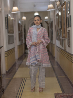 Baagru Handcrafted Cotton Suit Set with Farshi Salwar