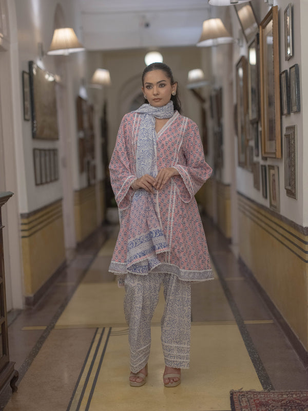 Baagru Handcrafted Cotton Suit Set with Farshi Salwar