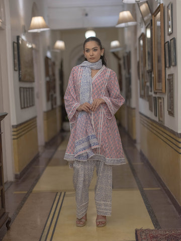 Baagru Handcrafted Cotton Suit Set with Farshi Salwar