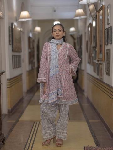 Baagru Handcrafted Cotton Suit Set with Farshi Salwar