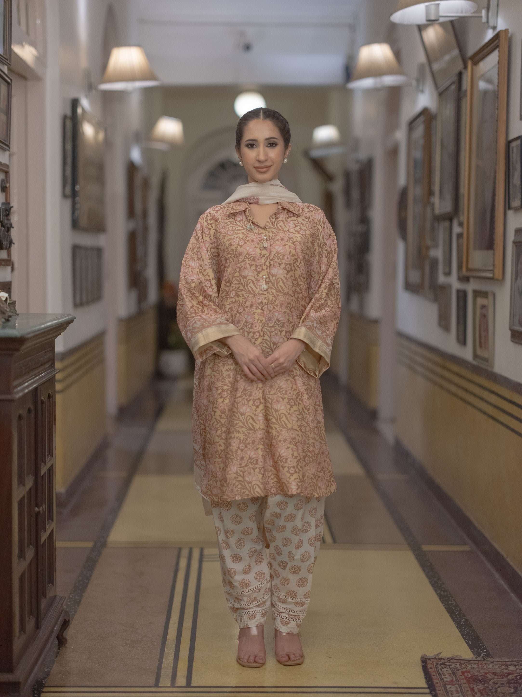 Handcrafted Maheshwari Suit - Kaftaan Style