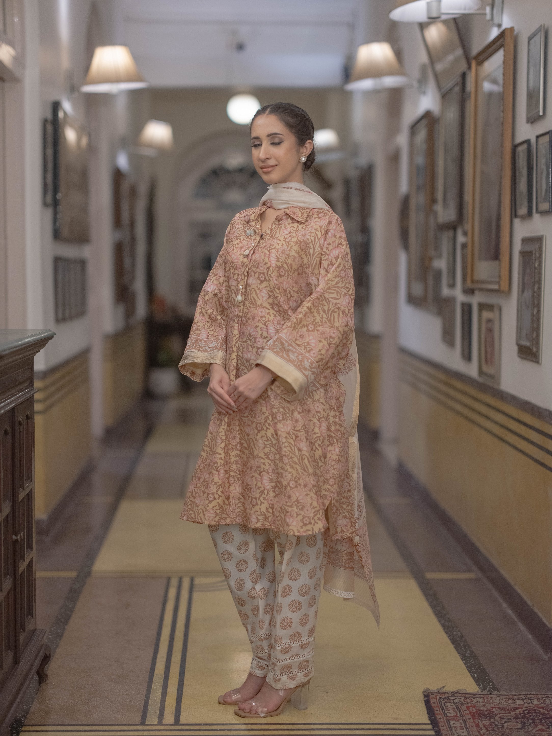 Handcrafted Maheshwari Suit - Kaftaan Style