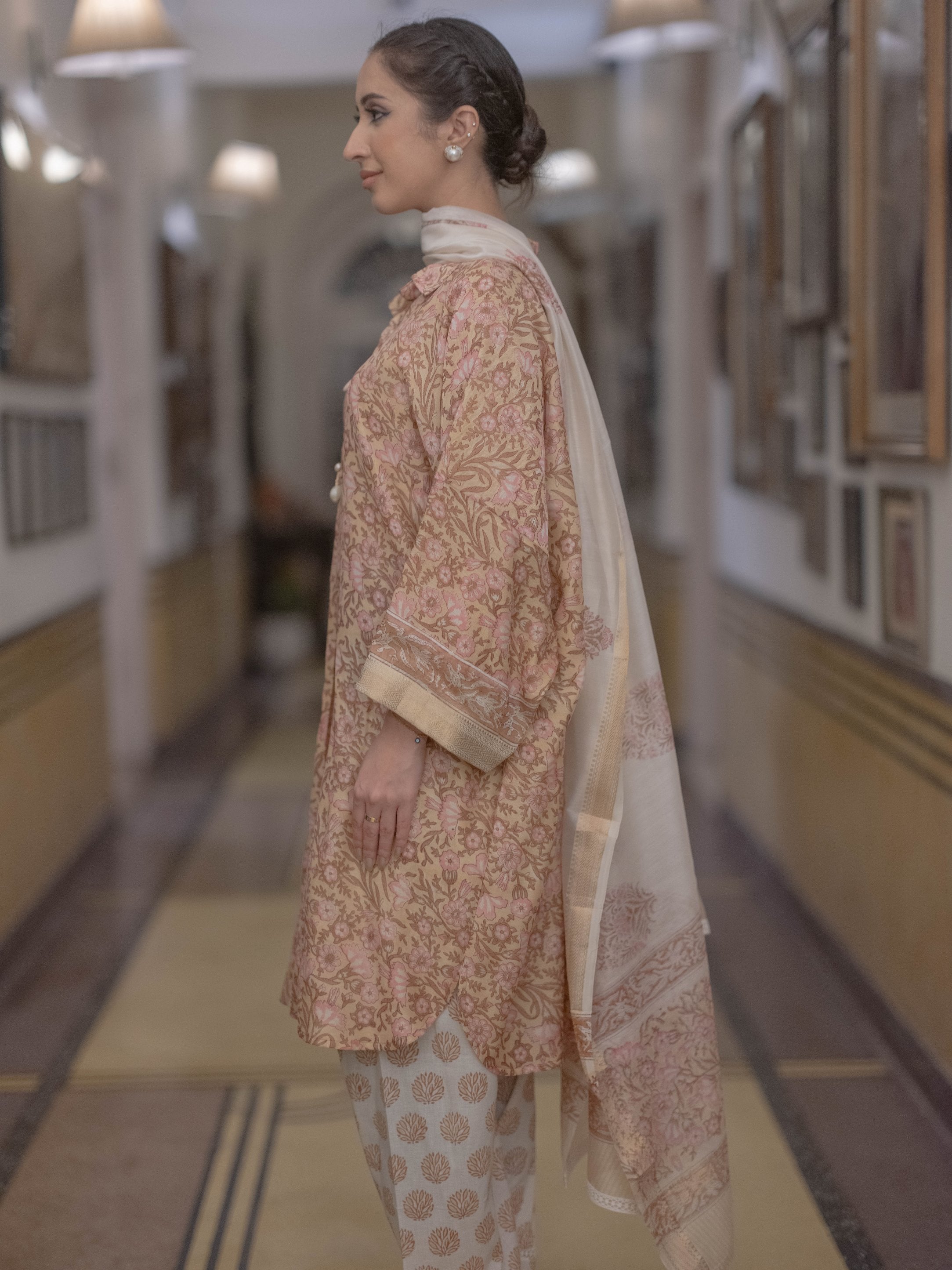 Handcrafted Maheshwari Suit - Kaftaan Style
