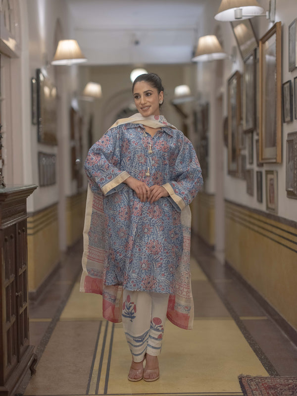 Handcrafted Maheshwari Suit - Kaftaan Style