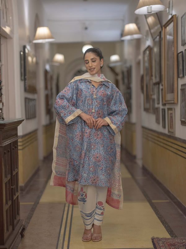 Handcrafted Maheshwari Suit - Kaftaan Style