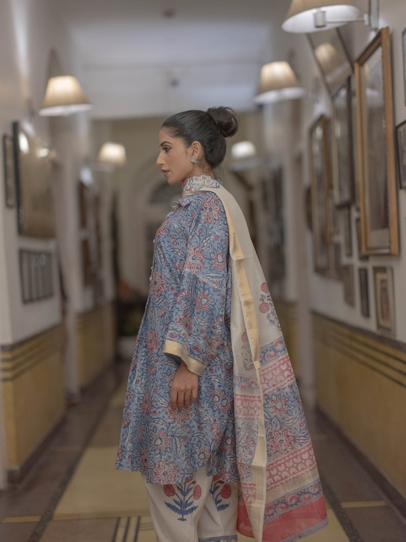 Handcrafted Maheshwari Suit - Kaftaan Style