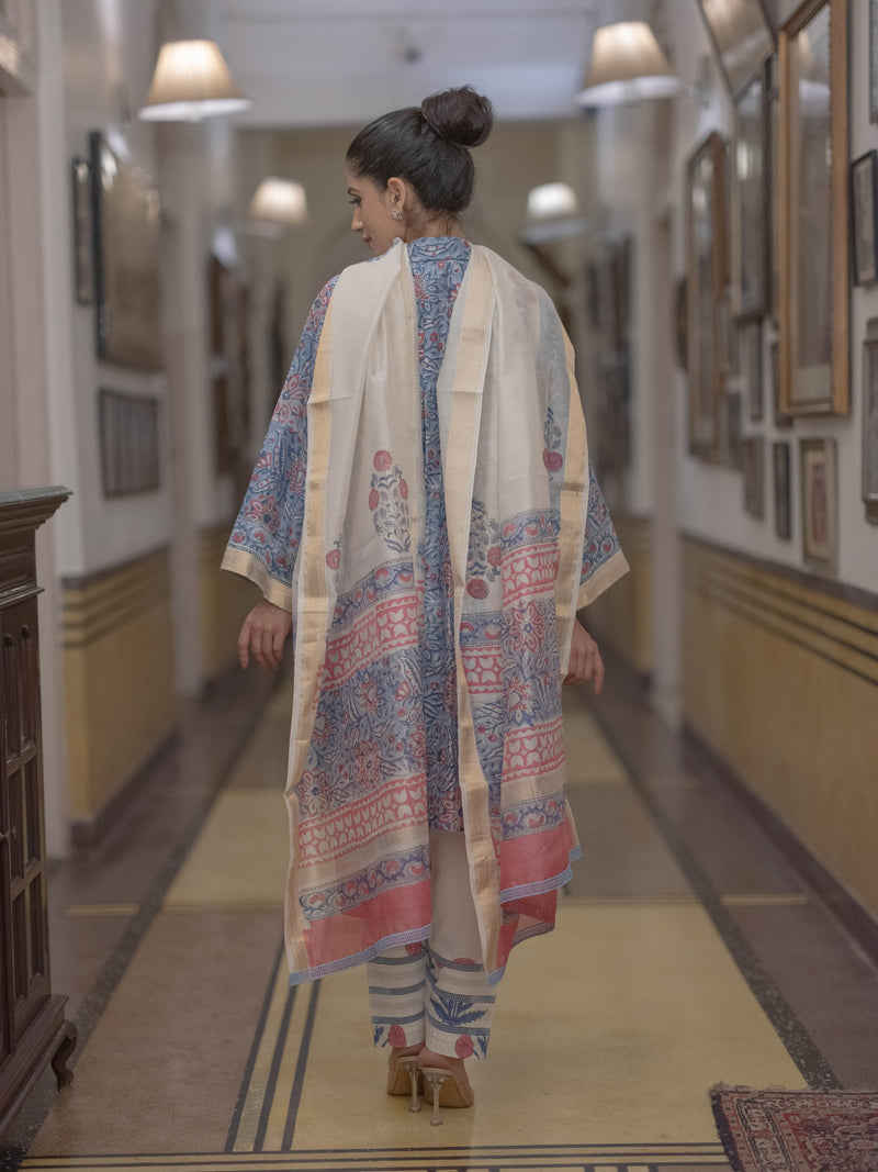 Handcrafted Maheshwari Suit - Kaftaan Style
