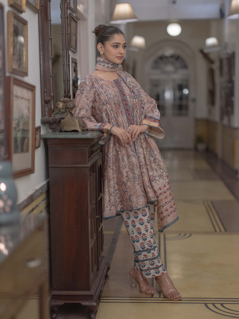 Bagru Bloom: Handcrafted Maheshwari Suit Set