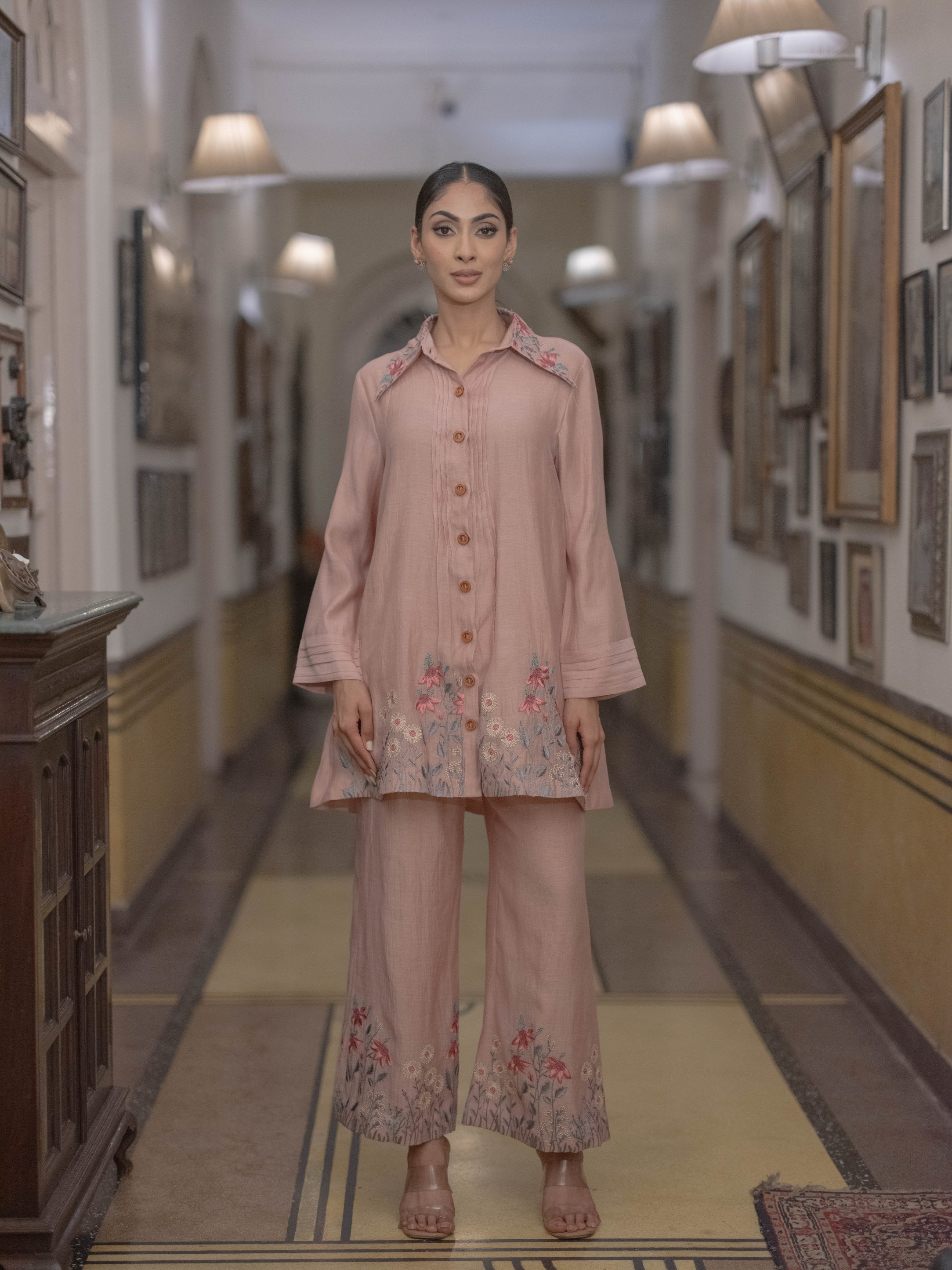 Mal Chanderi Co-ord Set-Blush Pink