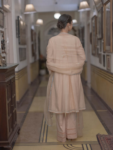 Smokey Dori work Chanderi Suit set : Light Peach