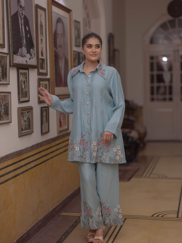 Mal Chanderi Co-ord Set-Powder Blue