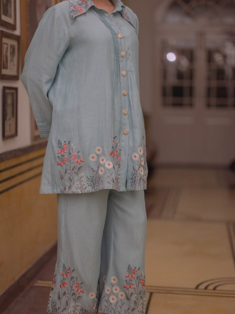 Mal Chanderi Co-ord Set-Powder Blue
