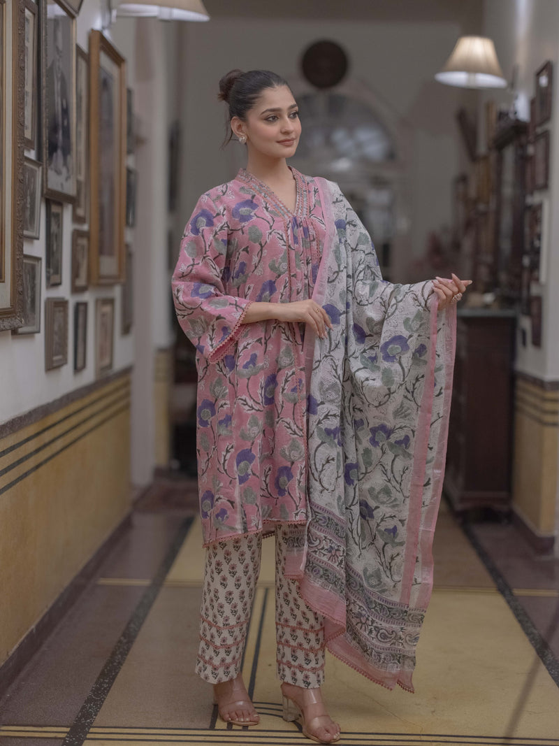 Bagru Bloom: Handcrafted Linen Suit Set