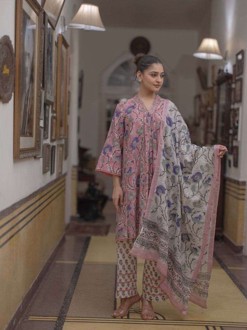 Bagru Bloom: Handcrafted Linen Suit Set