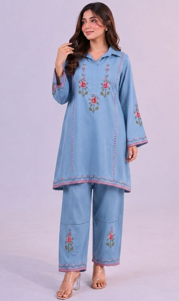 The X-Stitch Embroidered Cotton  Co-ord Set