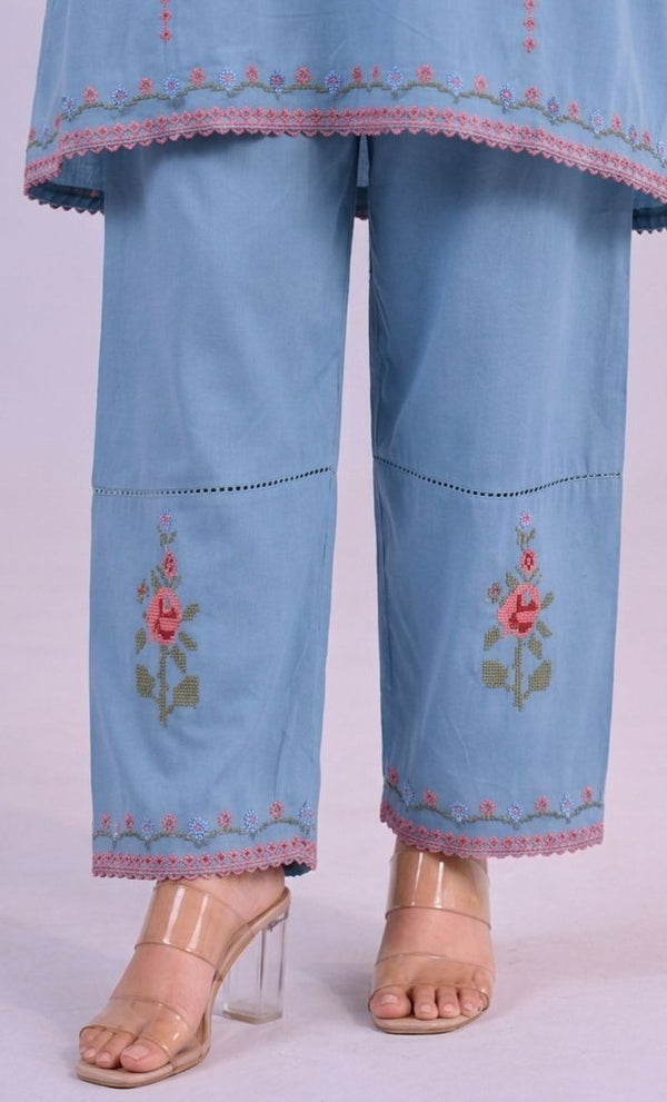 The X-Stitch Embroidered Cotton  Co-ord Set