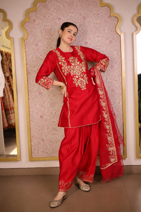 Rang-e-Zari Silk Chanderi Suit- red