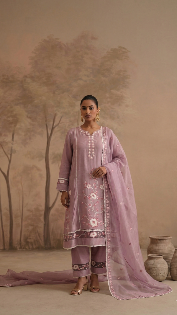 Chanderi Suit set : Lilac